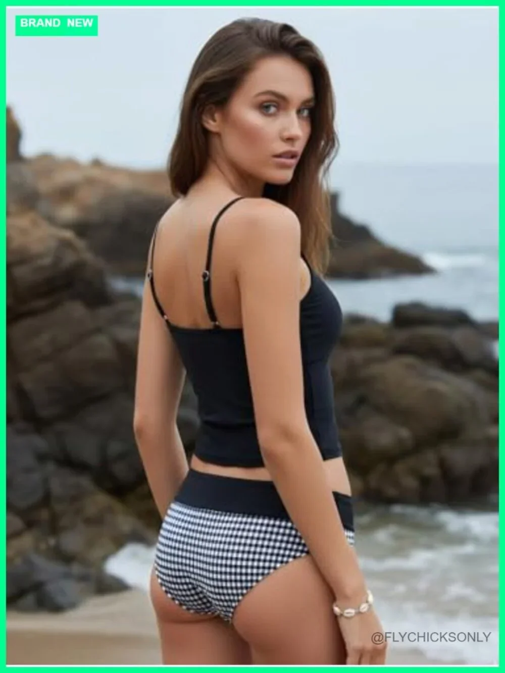 Smocked Lace Patchwork Bow Tie Side String Tankini Set Two Piece Swimsuit
